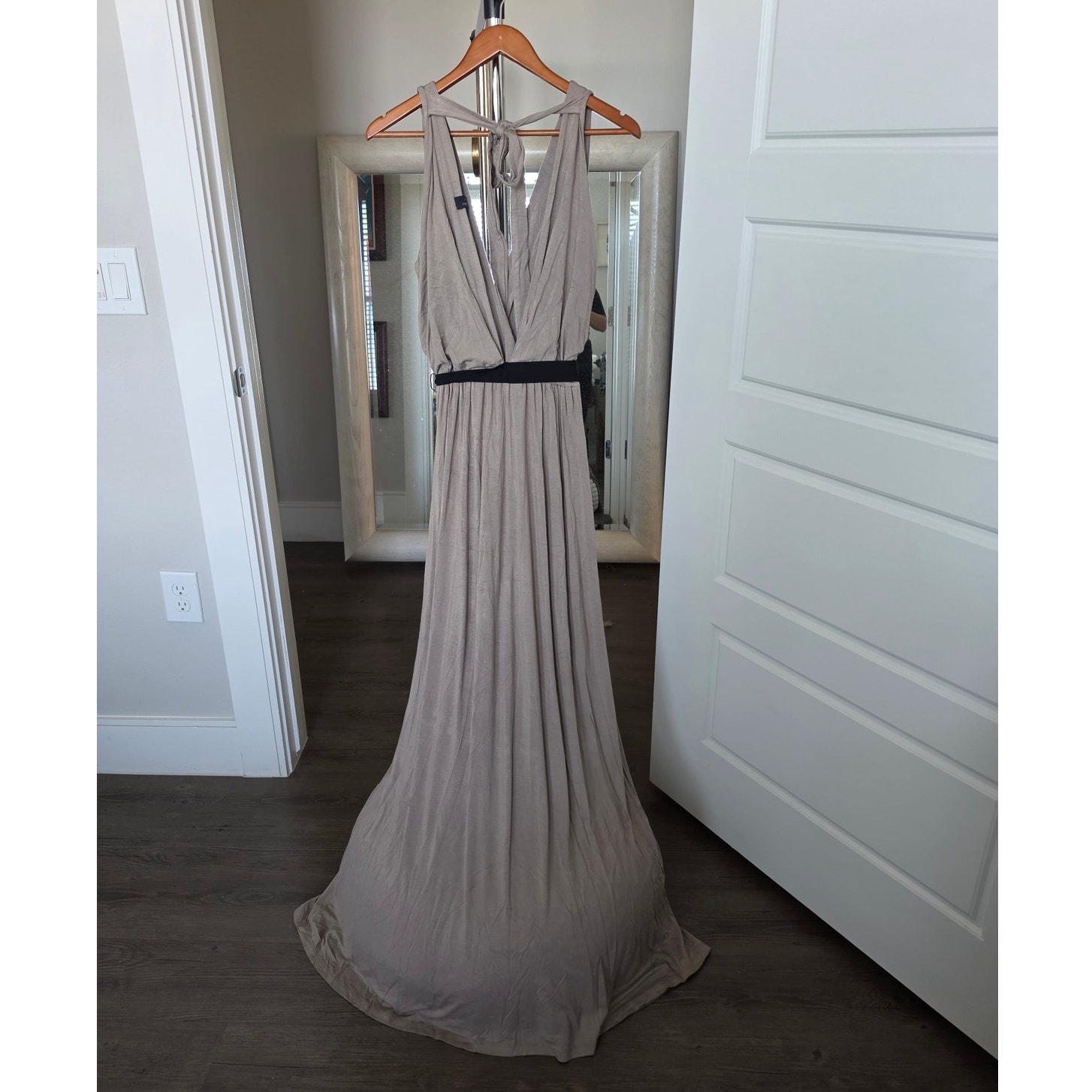 Robert Rodriguez Taupe Maxi Dress With Black Waistband Size 2